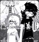 alternative_fashion anthro duo emo female goth hand_holding holidays male smile text spitthesauce suicidepactbf carnival_(holiday) it's_happy_bunny happy_bunny canid canine canis domestic_dog mammal black_and_white english_text monochrome