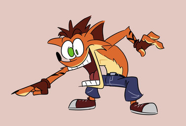 4_fingers anthro arm_markings belt belt_buckle bent_legs black_belt black_claws black_markings black_nose blue_bottomwear blue_clothing blue_shorts bottomwear brown_background brown_clothing brown_footwear brown_hair brown_inner_ear brown_shoes buckle claws clothing eyebrows finger_claws fingers footwear fur gesture green_eyes hair hand_gesture male markings multicolored_body multicolored_fur no_pupils open_mouth open_smile orange_body orange_fur pointing red_tongue shirtless_anthro shirtless_male shoes short_hair shorts simple_background smile solo teeth thick_eyebrows tongue yellow_body yellow_fur insert-thenewbl-here activision crash_bandicoot_(series) crash_bandicoot bandicoot mammal marsupial 2025 colored_sketch digital_drawing_(artwork) digital_media_(artwork) english_description full-length_portrait portrait sketch