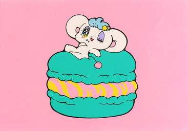 :3 accessory alternative_fashion ambiguous_gender anthro bangs big_ears big_eyes blue_hair chibi cookie crumbs eyelashes eyeshadow fairy_kei food fur glistening glistening_eyes hair hair_accessory hairclip j-fashion kemono lidded_eyes macaron_(food) makeup micro nude on_model one_eye_closed paws purple_eyeshadow round_ears sitting smile solo star superflat tail tail_tuft tuft white_body wink yurie_sekiya peropero_sparkles melo_(peropero_sparkles) alien mammal mouse murid murine rodent 2018 hi_res marker_(artwork) official_art pastel_theme traditional_media_(artwork)