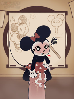 :3 anthro big_ears biped black_body black_eyes black_nose black_skin black_tail blush bodily_fluids bottomwear bow_ribbon clothed clothing cum cum_in_uterus cum_in_vagina cum_inside cum_on_penis drawing_(object) duo erection exclamation_point extreme_size_difference female flat_chested genital_fluids genitals glistening glistening_body glistening_genitalia glistening_penis glistening_skin gloves handwear heart_reaction inside long_lashes male male/female mouse_tail open_mouth open_smile pattern_bottomwear pattern_clothing pattern_skirt penis red_bottomwear red_clothing red_skirt shocked sitting_on_penis size_difference skirt smile spots spotted_bottomwear spotted_clothing spotted_skirt tail tan_penis topless uterus white_clothing white_eyes white_face white_gloves white_handwear x-ray_view star_rifle disney minnie_mouse human mammal mouse murid murine rodent 2026 3:4 hi_res