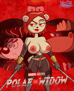 baton belt big_breasts bodysuit bracelet breasts clothed clothing curvy_figure female group hair hourglass_figure jewelry lipstick makeup male markings mole_(marking) mole_on_breast nipples open_bodysuit parody poster red_eyes red_hair side_view simple_background skinsuit small_waist smile smirk textured_background tight_clothing topless unzipped white_body wide_hips zipper tsm-draws marvel nickelodeon t.u.f.f._puppy black_widow_(marvel) dudley_puppy eric_(t.u.f.f._puppy) lola_frostki sharing_moose bear canid canine canis deer domestic_cat domestic_dog felid feline felis mammal moose new_world_deer polar_bear ursine 2020 colored hi_res shaded signature