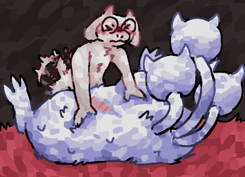 3_heads ambiguous_penetration anthro black_background blush blush_lines bodily_fluids chest_tuft duo embarrassed eyes_closed eyewear female fluffy fluffy_tail from_front_position glasses horn implied_vaginal looking_at_another looking_away looking_pleasured lying male male/female missionary_position mouth_closed multi_head narrowed_eyes on_back penetration pink_horn red_grass sex simple_background squint sweat tail tail_motion tailwag thrusting tuft wearing_glasses white_body scaliescum deltarune undertale_(series) clover_(deltarune) ralsei bovid canid canine caprine goat mammal aliasing digital_media_(artwork)