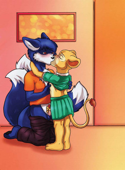 age_difference anthro anthrofied blue_body blue_fur blush bottomwear clothing duo erection eyes_closed female fondling fur genitals handjob kissing kneeling male male/female multi_tail nipples older_male penile penis red_eyes sex size_difference skirt tail undressing young young_anthro younger_female dktorzi disney girl_scout the_lion_king nala_(the_lion_king) canid canine felid fox lion mammal pantherine source_request