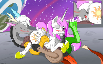 69 balls blush cum cum_in_mouth cum_inside cunnilingus cutie_mark discord_(mlp) draconequus equine fellatio friendship_is_magic fur hair hooves horn lolmaster mammal my_little_pony one_eye_closed oral oral_sex pink_hair princess_celestia_(mlp) sex vaginal white_fur winged_unicorn wings
Rating: Explicit
Score: 8
User: lolmaster
Date: March 18, 2014
