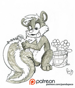 anthro cheek_tuft facial_tuft featureless_crotch foam head_tuft logo male male_anthro markings nude open_mouth sitting soap solo striped_markings striped_tail stripes tail tail_markings text tongue tongue_out tuft young young_anthro young_male pandapaco mammal mephitid skunk artist_logo signature spot_color url