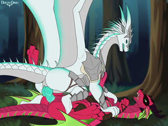 animal_genitalia animal_penis anus armor blue_penis bodily_fluids canine_genitalia canine_penis clothed clothed_feral clothing duo erection facial_horn female female_penetrated feral feral_on_feral feral_penetrated feral_penetrating feral_penetrating_feral forest from_front_position genital_fluids genitals horn knot long_neck lying male male/female male_penetrating male_penetrating_female membrane_(anatomy) membranous_wings missionary_position nature nose_horn on_back open_mouth penetration penile penile_penetration penis penis_in_vagina plant plate_armor red_body red_scales scales sex spiked_tail spikes spikes_(anatomy) tail tree vaginal vaginal_fluids vaginal_penetration wings dreyk-daro mythology wings_of_fire prismatic_(the_real_pyrite) dragon icewing_(wof) mythological_creature mythological_scalie rainwing_(wof) scalie 4:3 absurd_res hi_res