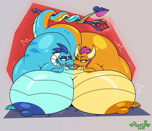 2_heads angry anthro big_breasts big_butt blue_nipples breasts butt conjoined eyebrows female fingers gem happy horn huge_breasts mismatched_nipples multi_head multicolored_body nipples non-mammal_nipples orange_nipples overweight overweight_anthro overweight_female pink_tongue red_eyes sharp_teeth solo tail teal_eyes teeth tongue tongue_out wand white_horn yellow_horn pilot129 friendship_is_magic hasbro my_little_pony mythology princess_ember_(mlp) smolder_(mlp) dragon mythological_creature mythological_scalie scalie 2025 hi_res