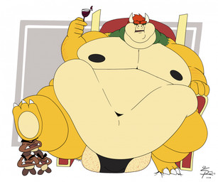 2_horns alcohol anthro belly belly_overhang beverage big_belly big_cheeks big_fupa big_moobs big_nipples black_clothing black_nipples black_underwear chair chubby_cheeks clothing container cracked_ground cup double_chin drinking_glass footrest fupa furniture glass glass_container glass_cup group hair holding_beverage holding_glass holding_object horn huge_belly huge_fupa huge_moobs male moobs morbidly_obese morbidly_obese_anthro morbidly_obese_male navel nipples non-mammal_nipples obese obese_anthro obese_male open_mouth overweight overweight_anthro overweight_male pink_tongue pubes red_hair sitting solo throne tongue underwear wine wine_glass yellow_body snapregsting bowser_day mario_bros nintendo bowser goomba koopa scalie hi_res