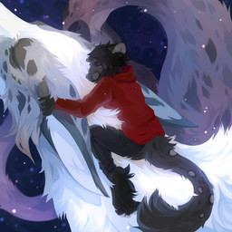 ambiguous_gender anthro barefoot black_bottomwear black_clothing black_hair black_pants bottomwear cheek_tuft clothed clothing duo eyes_closed facial_tuft feet female feral fur grey_body grey_fur hair hoodie mouth_closed multicolored_body multicolored_fur neck_tuft on_top pants red_clothing red_hoodie red_topwear riding simple_background tail three-quarter_view topwear tuft unsigned white_body white_fur corzh77 mythology dragon furred_dragon furred_scalie mythological_creature mythological_scalie scalie 1:1 absurd_res hi_res