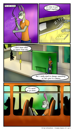adolescent anthro book bow_(weapon) bus city clothing commercial_vehicle female green_eyes inner_monologue morning public ranged_weapon reading solo text thinking vehicle weapon young confusedraven mia_(confusedraven) lagomorph leporid mammal rabbit 4:7 absurd_res comic english_text hi_res multiple_scenes
