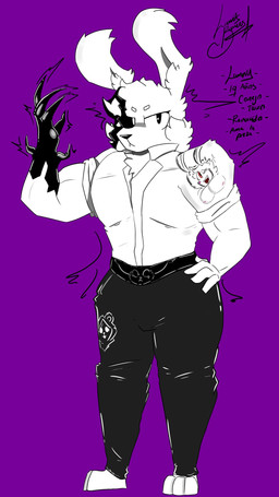 anthro bottomwear bruised bruised_eye clothing fur information male muscular muscular_anthro muscular_male pants purple_background rabbit_ears shirt simple_background solo text topwear white_body white_fur lunnybunny19 epic_games fortnite dennis_(cyds2) lunny_(lunnybunny19) raven_team_leader lagomorph leporid mammal rabbit 9:16 hi_res spanish_text