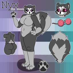 anthro bone bone_mask eyewear female fur glasses mask paws red_eyewear red_glasses skull skull_mask skunk_tail solo spiral spiral_eyes tail wearing_glasses chonkynyx mammal mephitid skunk 1:1 hi_res model_sheet