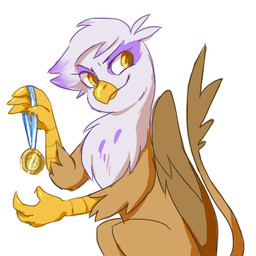 beak brown_body brown_eyes brown_feathers feathered_wings feathers female feral medal purple_body purple_feathers solo tail white_body white_feathers wings unknown_artist friendship_is_magic hasbro my_little_pony mythology gilda_(mlp) avian gryphon mythological_avian mythological_creature 1:1 low_res source_request