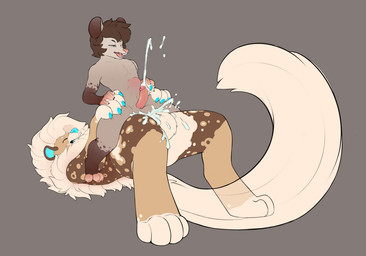 4_toes abdominal_bulge anal anal_orgasm anal_penetration anthro ball_size_difference balls balls_touching big_balls bodily_fluids brown_hair cum cum_in_ass cum_inside cum_while_penetrated cumshot dominant duo ejaculation eyes_closed feet fur genital_fluids genitals hair hands-free huge_balls humanoid_genitalia humanoid_penis larger_dom lying male male/male male_penetrated male_penetrating male_penetrating_male on_back one_eye_closed open_mouth orgasm penetration penis sex simple_background sitting sitting_on_another size_difference spots tail toes coffeesoda coffeesoda_(fursona) felid hyena lion mammal pantherine 2017 nonbinary_(lore)