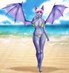 2014 bat beach big_breasts bikini blue_hair breasts claws cleavage clothed clothing cloud demon_wings fangs female grey_skin hair hindoaws jessica_elwood looking_at_viewer mammal navel outside pink_hair red_eyes sand sea seaside short_hair sky smile solo spikes spread_wings standing summer swimsuit teeth thighs under_boob water wings
Rating: Safe
Score: 19
User: Fur_in_the_dark
Date: April 13, 2014