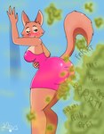 anthro blush breasts brown_body brown_fur butt clothed clothing fart fart_cloud fart_fetish female fur grey_eyes holding_belly holding_stomach onomatopoeia smile solo sound_effects text thick_thighs klovs dreamworks the_bad_guys diane_foxington canid canine fox mammal hi_res