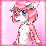 anthro black_nose blue_eyes breasts chibi female fur genitals hair multicolored_body multicolored_fur nipples open_mouth pink_body pink_fur pussy solo white_body white_fur young young_anthro box_xod deer mammal 1:1 2015 low_res