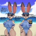 anthro areola badge beach big_areola big_breasts big_nipples breasts camel_toe clothed clothing dialogue exhibitionism female fur genital_outline genitals grey_body grey_fur hand_on_hip huge_breasts nipple_outline nipples one-piece_swimsuit plump_labia police police_officer police_uniform purple_eyes pussy pussy_floss pussy_outline seaside skimpy small_waist solo swimwear text thick_thighs translucent translucent_clothing uniform visor wide_hipped_female wide_hips spicypepper disney zootopia judy_hopps lagomorph leporid mammal rabbit 1:1 english_text hi_res