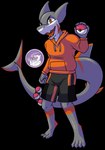 anthro clothing male pokeball pose tail trainer hyperchibiabsol nintendo pokemon fish marine shark alpha_channel hi_res