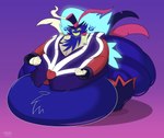 belly belly_tuft big_belly big_butt blue_body butt clothing feathers gradient_background huge_belly huge_butt huge_moobs hyper hyper_belly hyper_butt male morbidly_obese morbidly_obese_humanoid morbidly_obese_male no_pupils noseless obese obese_humanoid obese_male open_mouth open_smile overweight overweight_humanoid overweight_male simple_background smile solo standing tail tail_feathers text three-quarter_view topwear tuft 878292_(artist) helluva_boss asmodeus_(helluva_boss) demon humanoid 2022 absurd_res artist_name digital_drawing_(artwork) digital_media_(artwork) hi_res