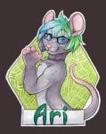 anthro blue_eyes cowlick eyewear freckles glasses hair looking_at_viewer male markings multicolored_hair nude pink_nose pink_tail short_hair simple_background smile solo tail teeth whiskers ashenwhiskers ari_(caudamus) mammal mouse murid murine rodent character_badge_(artwork) painting_(artwork) traditional_media_(artwork) watercolor_(artwork)