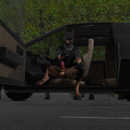 anthro balls car erection forest genitals knot male plant solo tree vehicle elvor_xaetri_(artist) canid canine canis domestic_dog mammal 1:1 3d_(artwork) absurd_res digital_media_(artwork) hi_res