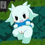 1:1 absurd_res anthro black_eyes blue_clothing blue_sweater blue_topwear blush body_blush bottomless bottomless_anthro bottomless_female cave_story clitoris clothed clothing clothing_lift facial_scar fangs female female_anthro floppy_ears fur genitals grass hand_on_clothing hand_on_sweater hand_on_topwear hi_res holding_clothing holding_object holding_sweater holding_topwear lagomorph leporid lop_ears mammal mimiga navel open_mouth paws pink_clitoris pink_inner_pussy pink_tongue plant pussy_blush red_blush scar scar_on_face solo sue_sakamoto sweater sweater_lift tail tatwuyan teeth tongue topwear topwear_lift topwear_only white_body white_ears white_fur white_tail x_scar