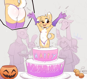ambiguous_gender anthro blush breasts butt butt_focus cake clothing crowd dessert ear_piercing ear_ring electronics female flat_chested food fruit gloves group handwear holidays looking_at_viewer male nipples panties phone piercing plant public public_nudity pumpkin raised_tail ring_piercing simple_background small_breasts smile solo_focus tail underwear young ccruelangel halloween lolitober background_character felid giraffe giraffid lagomorph leporid mammal pantherine rabbit hi_res