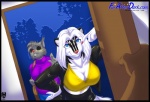 2011 anthro big_breasts blue_eyes breasts cleavage clothed clothing digital_media_(artwork) eyewear felid feline female furafterdark grey_hair group hair lynx male mammal max_blackrabbit mephitid skunk smile sunglasses tina_lynx white_hair zig_zag