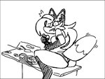 1-bit anthro appliance candy caught_in_the_act cheek_tuft clothed clothing dessert eating facial_tuft female food fur fur_tuft hair inner_ear_fluff kitchen_appliance kitchen_stove looking_at_viewer marshmallow multicolored_body panties simple_background sitting solo stove tuft underwear sketchytoasty pepper_(sketchytoasty) canid canine fox mammal red_fox true_fox 4:3 black_and_white digital_media_(artwork) monochrome