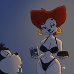 5_fingers anthro big_breasts biped black_body black_bra black_clothing black_eyebrows black_eyes black_fur black_nose black_panties black_underwear bodily_fluids bra breasts cake candy chocolate chocolate_cake cleavage clothed clothed_anthro clothed_female clothing dessert drooling duo ear_piercing ear_ring eyebrows eyelashes female female_anthro female_focus fingers food fur hair half-closed_eyes holding_food holding_object holding_plate hoop_ear_ring humanoid_hands implied_incest male multicolored_body multicolored_fur narrowed_eyes navel open_mouth open_smile panties piercing pink_tongue plate red_hair ring_piercing saliva small_waist smile snout solo_focus standing tan_body tan_fur tongue two_tone_body two_tone_fur underwear underwear_only cubby_chambers disney game_boy game_boy_family goof_troop nintendo peg_pete pj_(goof_troop) canid canine canis domestic_dog mammal 1:1 2024 dated hi_res signature mother_(lore) mother_and_child_(lore) mother_and_son_(lore) parent_(lore) parent_and_child_(lore) parent_and_son_(lore) son_(lore)