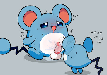 ambiguous_feral ambiguous_gender ambiguous_on_feral armless beady_eyes belly biped bipedal_feral blue_body blue_eyes blush bodily_fluids duo ejaculation feral grey_background half-closed_eyes hands-free looking_pleasured male male/ambiguous male_feral multicolored_body narrowed_eyes penile round_ears shaking simple_background sitting spraying_water sweat tail thin_tail three-quarter_view tremble_spikes trembling two_tone_body white_belly white_body plumflavor nintendo pokemon azurill generation_2_pokemon generation_3_pokemon marill pokemon_(species) 2026 cel_shading digital_drawing_(artwork) digital_media_(artwork) shaded