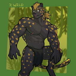 abs anthro bent_leg big_muscles border bottomwear claws clothing digitigrade eyebrows fur green_border hair leaf loincloth male muscular muscular_anthro muscular_male navel number obliques outside pecs plant ponytail scar smile solo spots standing text tree tuft jrjresq felid leopard mammal pantherine 1:1 2021 english_text
