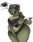 angry anthro armor belly big_breasts bottomwear breasts cleavage clothed clothing countershading dagger female furgonomics green_body green_scales holding_object holding_weapon horn looking_at_viewer melee_weapon midriff miniskirt narrowed_eyes non-mammal_breasts overweight overweight_anthro overweight_female pauldron pupils scales scar sharp_teeth skirt slit_pupils solo standing tail tail_through_skirt teeth thick_thighs tight_clothing topwear weapon wide_hips yellow_eyes ncs bethesda_game_studios microsoft skyrim the_elder_scrolls deeja argonian scalie pulling_(disambiguation) 2021 hi_res portrait three-quarter_portrait