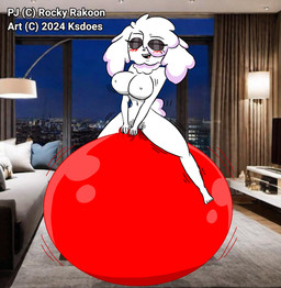 anthro big_breasts biped blush bodily_fluids bouncing breasts eyes_closed female female_anthro front_view genital_fluids inflatable looner masturbation nude smile solo space_hopper vaginal_fluids white_body ksdoes pj_(rocky_rakoon) canid canine canis domestic_dog mammal poodle 2024
