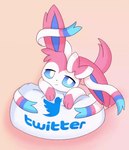 feral looking_at_viewer misleading_thumbnail pillow ribbons simple_background smile solo twitter_logo rael nintendo pokemon twitter eeveelution generation_6_pokemon pokemon_(species) sylveon animated icon lol_comments short_playtime