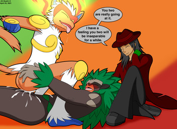 anal anal_penetration anthro anthro_on_anthro anthro_penetrated anthro_penetrating anthro_penetrating_anthro anthrofied blush bodily_fluids brown_body brown_eyes brown_fur butt cowgirl_position cum cum_in_ass cum_inside dialogue ejaculation erection fire from_front_position fur genital_fluids genitals green_hair group hair male male/male male_penetrated male_penetrating male_penetrating_male on_bottom on_top open_mouth penetration penis power_bottom sex simple_background smile speech_bubble text tongue trio white_body white_fur white_hair dustin_c nintendo pokemon ape generation_4_pokemon generation_8_pokemon gorilla haplorhine human infernape mammal monkey pokemon_(species) primate rillaboom digital_media_(artwork) english_text hi_res