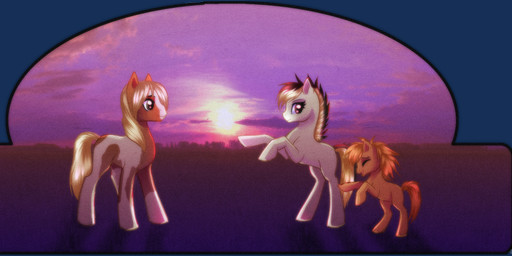 brown_body brown_fur daww female feral fur group male on_hind_legs purple_eyes quadruped simple_background smile sunset tail toony transparent_background white_body white_fur young young_feral rizcifra friendship_is_magic hasbro my_little_pony equid equine horse mammal pony alpha_channel