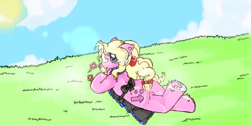 ambiguous_gender blue_eyes flower grass plant pre-g4 solo sun inkcookie hasbro my_little_pony fan_character equid equine horse mammal pony 2008