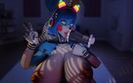 ahegao anthro areola black_nose blue_body blue_hair breasts electronics female gesture green_eyes hair hand_gesture headphones holding_object lips looking_pleasured nipples nude open_mouth pink_lips solo teeth tongue tongue_out v_sign white_body sunr4y sunr4y_(modeler) five_nights_at_freddy's five_nights_at_freddy's_2 scottgames toy_bonnie_(fnaf) lagomorph leporid mammal rabbit 16:10 2023 3d_(artwork) digital_media_(artwork) hi_res widescreen