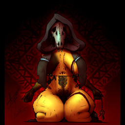 anthro bodypaint bone bone_mask breast_curtains breasts dreadlocks female jewelry markings mask skull skull_mask solo wide_hips ferretfolk rydae_(ferretfolk) lagomorph leporid mammal rabbit 1:1 hi_res