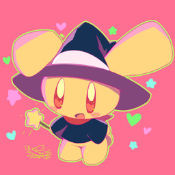 ambiguous_gender anthro big_head black_clothing black_shirt black_topwear blush blush_stickers bottomless chibi clothed clothing featureless_crotch featureless_feet featureless_hands feet front_view furgonomic_headwear furgonomics green_outline hat headgear headwear heart_catchlight heart_symbol holding_object holding_wand kerchief looking_at_viewer magic_user neckerchief neckwear open_mouth open_smile outline pink_background red_kerchief red_neckerchief shirt simple_background smile solo standing star_symbol topwear wand wizard_hat cotora mahousa_(cotora) lagomorph leporid mammal rabbit 1:1 2022 full-length_portrait hi_res portrait