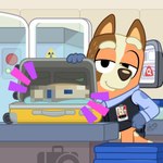 airport airport_security amused anthro briefcase brown_body brown_fur censored_object clothing eyebrows female fur gloves handwear id_card looking_at_viewer orange_body orange_fur raised_eyebrow security_uniform solo tan_body tan_fur dm29 bluey_(series) chilli_heeler australian_cattle_dog canid canine canis cattledog domestic_dog herding_dog mammal pastoral_dog 1:1 censored mosaic_censorship