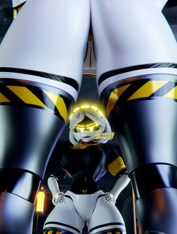accessory armband arms_on_thighs big_breasts big_butt bottomless bottomless_female breasts butt clothed clothing cross-popping_vein female genitals glowing glowing_eyes glowing_tail hair headgear headwear looking_at_viewer machine metallic_body mirror mirror_reflection mirror_selfie not_furry reflection screen_eyes selfie short_hair solo tail text thick_thighs vulva white_body white_hair yellow_armband 777bronzestar samzan_(modeler) glitch_productions murder_drones v_(murder_drones) android disassembly_drone humanoid robot robot_humanoid tailed_humanoid 3d_(artwork) absurd_res digital_media_(artwork) english_text hi_res