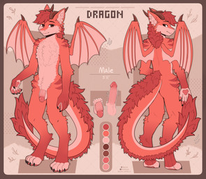 anthro balls butt cheek_tuft claws erection facial_tuft fluffy fluffy_chest fluffy_tail front_view fur genitals horn humanoid_genitalia humanoid_penis male nude penis pink_body pink_penis rear_view smile smiling_at_viewer solo spread_wings standing tail tuft wings shtein mythology dragon furred_dragon furred_scalie mythological_creature mythological_scalie scalie absurd_res hi_res model_sheet