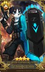 anthro ballistic_shield black_body black_bottomwear black_clothing black_fur black_nose black_pants black_topwear blue_eyes bottomwear brown_body brown_fur clothed clothing energy_shield floppy_ears front_view fur gacha_card glistening glistening_eyes gun handgun head_tuft holding_gun holding_handgun holding_object holding_ranged_weapon holding_shield holding_weapon male mouth_closed pants ranged_weapon shield solo standing text topwear tuft weapon white_body white_fur penguinexperience canid canine canis domestic_dog mammal artist_name english_text