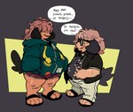 age_difference anthro belly bottomwear clothing dialogue duo eyewear floppy_ears footwear furgonomics glasses hoodie jacket male pants sandals shoes shorts simple_background slightly_chubby speech_bubble tan_body text thick_thighs topwear submarine_screw grayson_(submarine_screw) robin_(submarine_screw) canid canine canis domestic_dog mammal 2022 english_text father_(lore) father_and_child_(lore) father_and_son_(lore) parent_(lore) parent_and_child_(lore) parent_and_son_(lore) son_(lore)