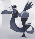 anthro ass_up beak bent_over big_breasts big_butt black_body black_clothing black_feathers black_hair bottomwear breasts butt butt_focus choker cleavage clothed clothing crossed_arms curvy_figure ear_piercing ear_ring eyebrows eyelashes feathers feet female hair hotpants jewelry legs_together legwear long_hair looking_at_viewer looking_back midriff necklace panties piercing presenting presenting_hindquarters ring_piercing shirt shorts simple_background solo squish stockings tail tail_feathers talons tank_top text thick_eyebrows thick_thighs thigh_highs thigh_squish toes topwear under_boob underwear white_clothing white_underwear wide_hips winged_arms wings yellow_eyes doodledox ryz_harlok avian bird 2024 digital_media_(artwork) english_text full-length_portrait hi_res portrait signature