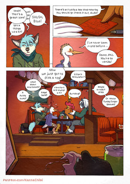 5_fingers anthro bar beverage black_body black_fur black_nose blue_body blue_fur blush clothed clothed_anthro clothed_male clothing dialogue drinking feathers fingers first_person_view fur grey_body grey_fur group hooves humanoid_hands kerchief male multicolored_body multicolored_fur napkin neckerchief neckwear nervous page_number pen red_body red_feathers shirt speech_bubble speech_bubble_overlap text topwear two_tone_body two_tone_fur white_body white_feathers white_fur kantachibli adrian_(kantachibli) benedict_(kantachibli) blue_(kantachibli) phillip_(kantachibli) avian bird canid canine chicken equid equine fox galliform heron horse mammal pelecaniform phasianid comic english_text hi_res url