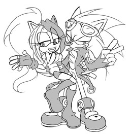 anthro belt black_nose boots breasts chest_scar clothing duo eyewear fangs female fingerless_gloves footwear gloves hair handwear holding_partner jacket lidded_eyes long_hair male male/female monoeye quills_(anatomy) scar shoes sneakers sunglasses teeth topwear taniscraps archie_comics sega sonic_the_hedgehog_(archie) sonic_the_hedgehog_(comics) sonic_the_hedgehog_(series) fan_character scourge_the_hedgehog eulipotyphlan hedgehog mammal monochrome